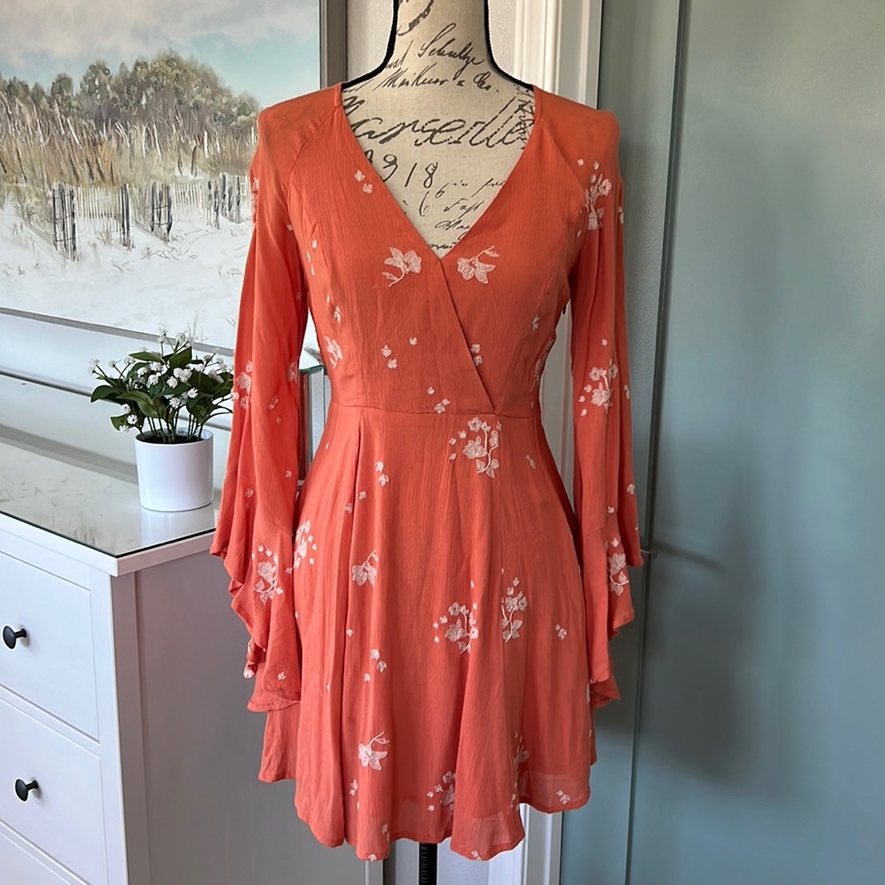 Free People Orange Floral Mini Dress